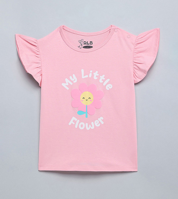 Printed T-Shirt with Crew Neck and Flutter Sleeves