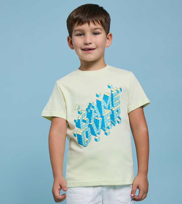 تيشيرت كم قصير بقبة مستديرة وطبعة