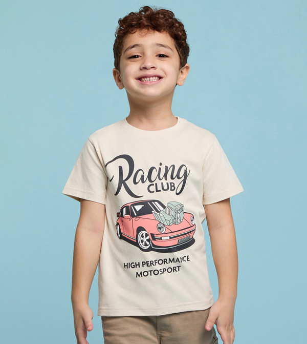 Printed T-Shirt with Crew Neck and Short Sleeves