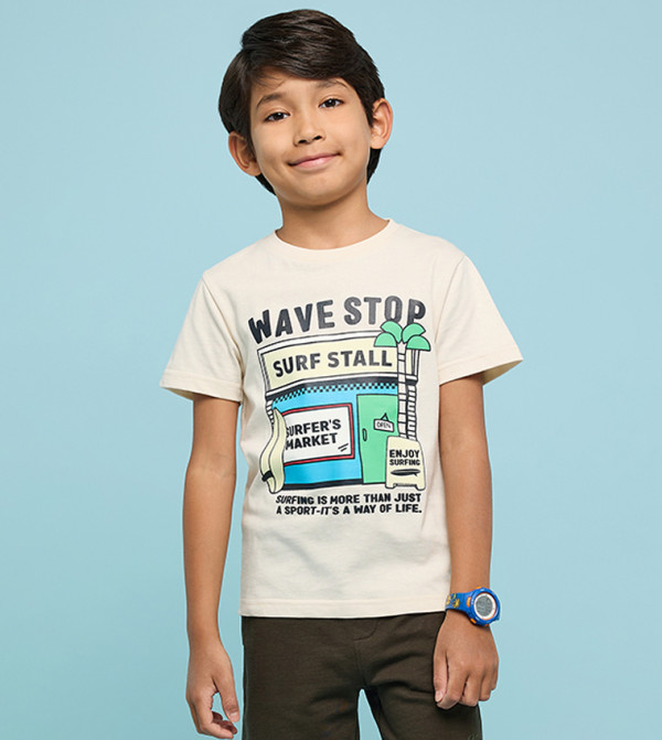 Printed T-Shirt with Crew Neck and Short Sleeves