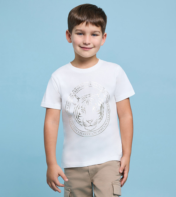 تيشيرت كم قصير بطبعة برقبة مستديرة 