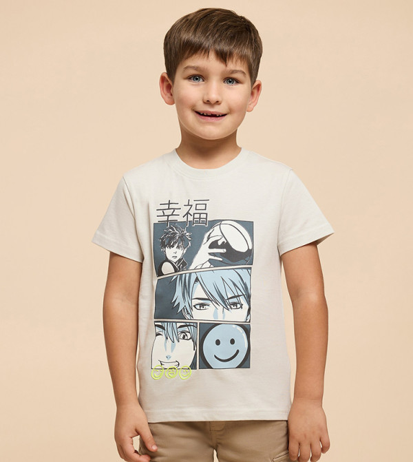 Printed T-Shirt with Crew Neck and Short Sleeves