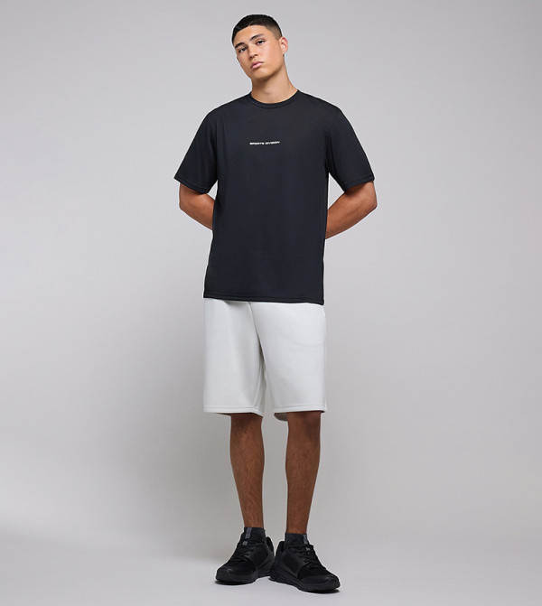 Typography Print Active T-Shirt with Crew Neck and Short Sleeves