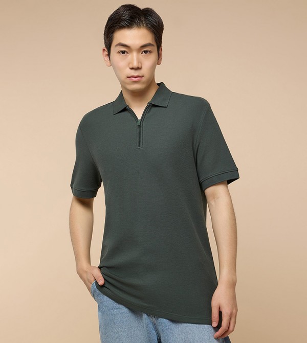Textured Polo T-Shirt with Short Sleeves