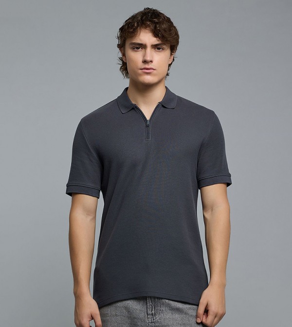 Textured Polo T-Shirt with Short Sleeves