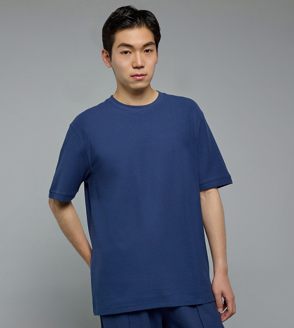 Textured T-Shirt with Crew Neck and Short Sleeves