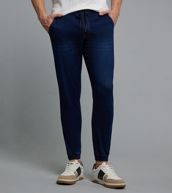 Washed Jogger Jeans with Drawstring Waist