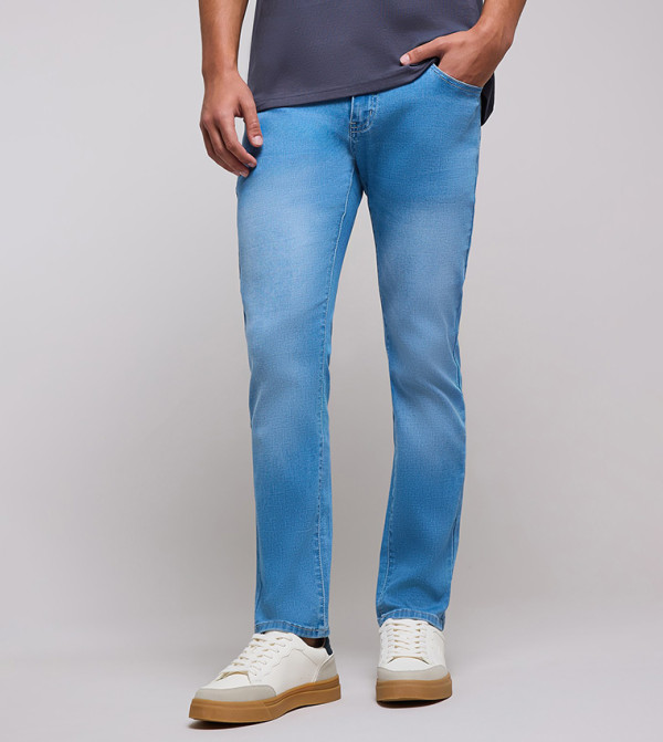 Faded Slim Fit Jeans with Button Closure