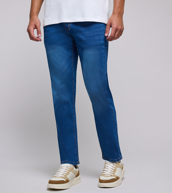 Faded Slim Fit Jeans with Button Closure