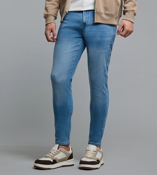Faded Slim Fit Jeans with Button Closure