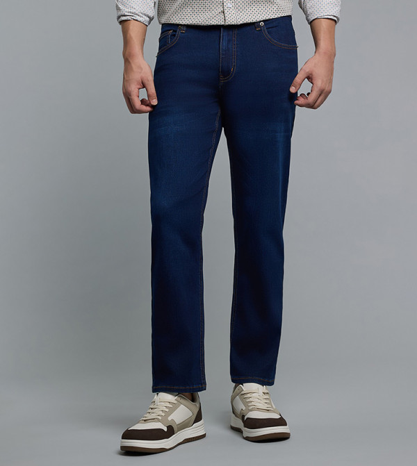 Faded Straight Fit Jeans with Button Closure