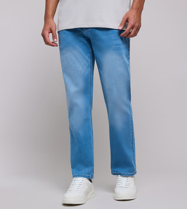 Faded Straight Fit Jeans with Button Closure