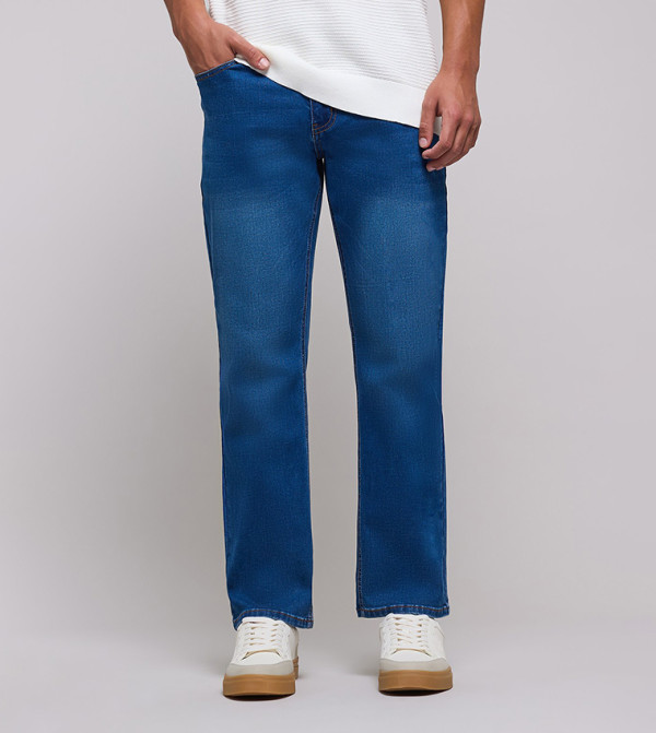 Faded Straight Fit Jeans with Button Closure