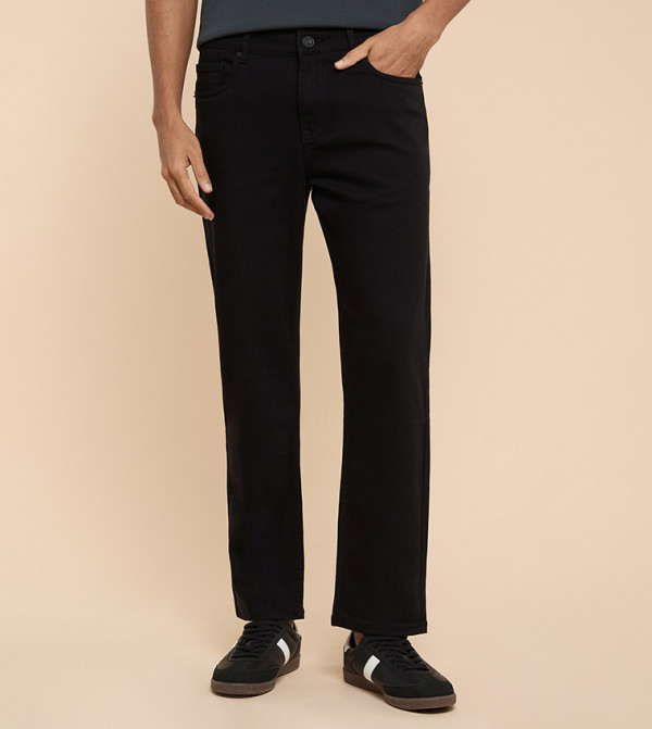 Solid Straight Fit Jeans with Button Closure