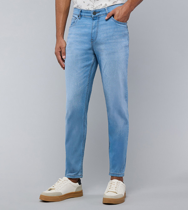 Faded Slim Fit Jeans with Button Closure