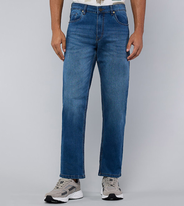 Faded Straight Fit Jeans with Button Closure