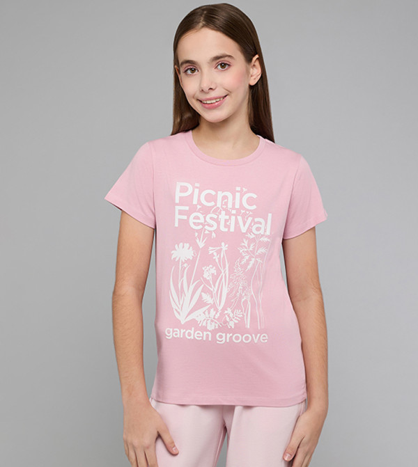 Printed T-Shirt with Crew Neck and Short Sleeves