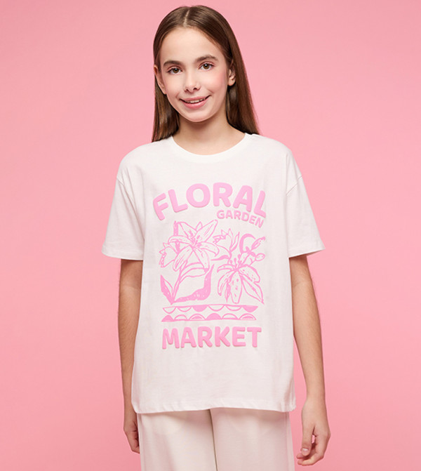 Printed T-Shirt with Crew Neck and Short Sleeves