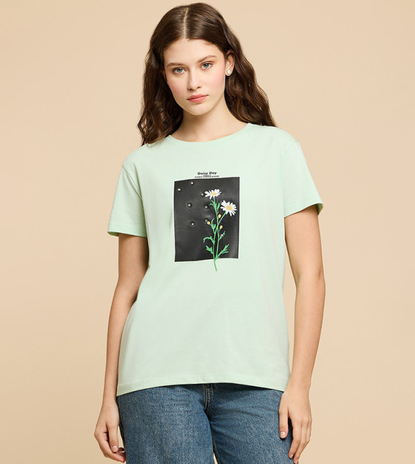 Printed T-Shirt with Crew Neck and Short Sleeves