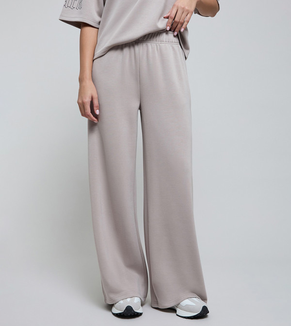 Solid Wide Leg Pants with Elastic Waist