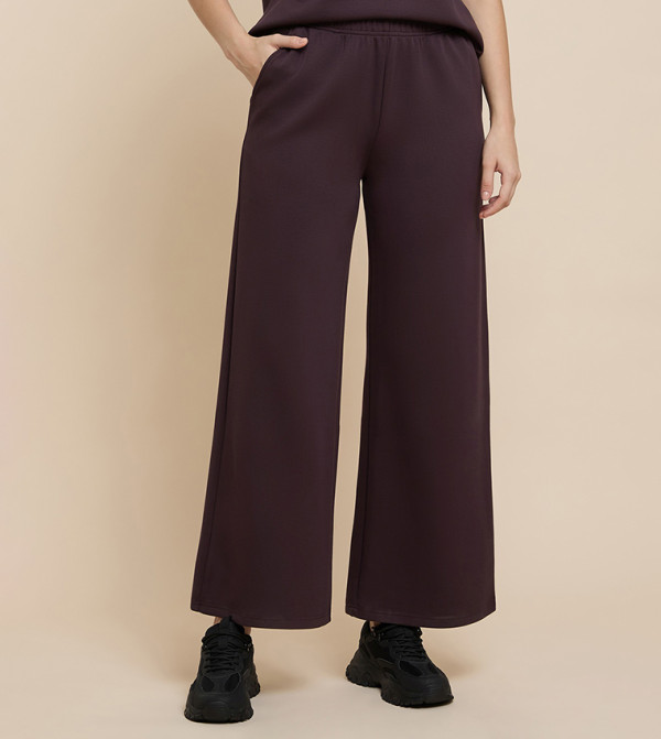 Solid Wide Leg Pants with Elastic Waist