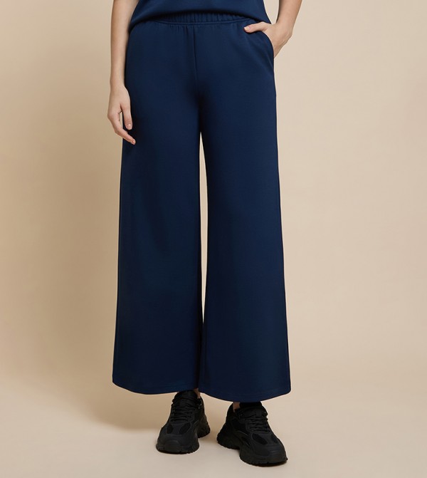 Solid Wide Leg Pants with Elastic Waist