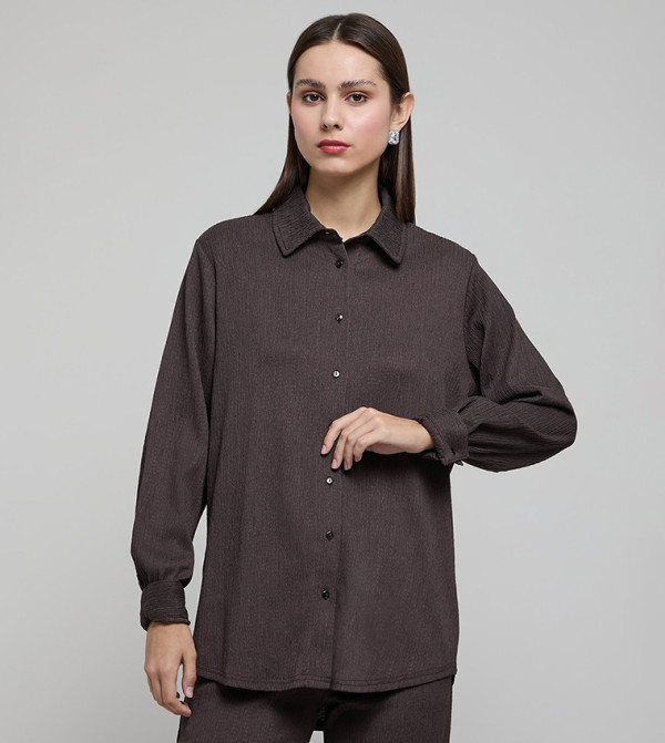 Textured Shirt with Classic Collar and Long Sleeves