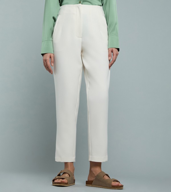 Solid Tapered Pants with Button Closure