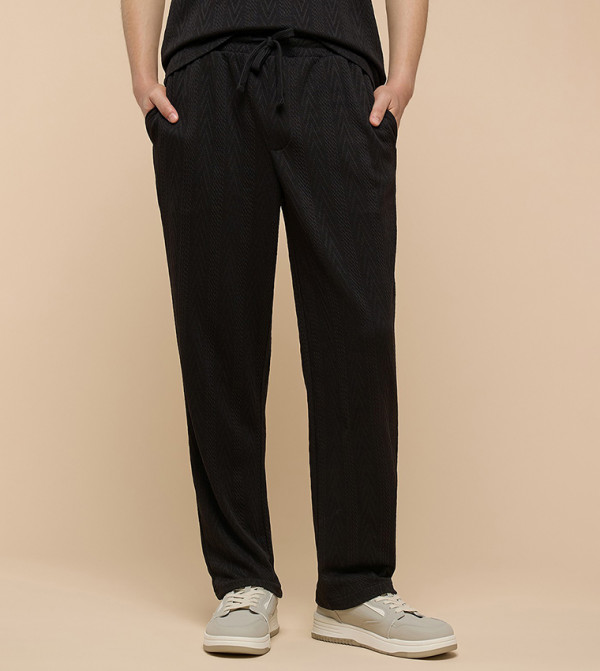 Self Patterned Pants with Drawstring Waist
