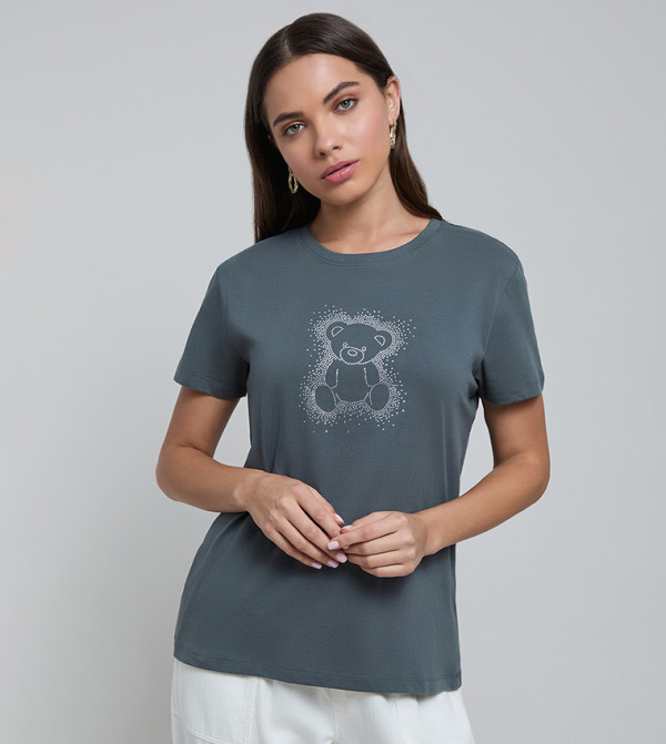 Embellished T-Shirt with Crew Neck and Short Sleeves