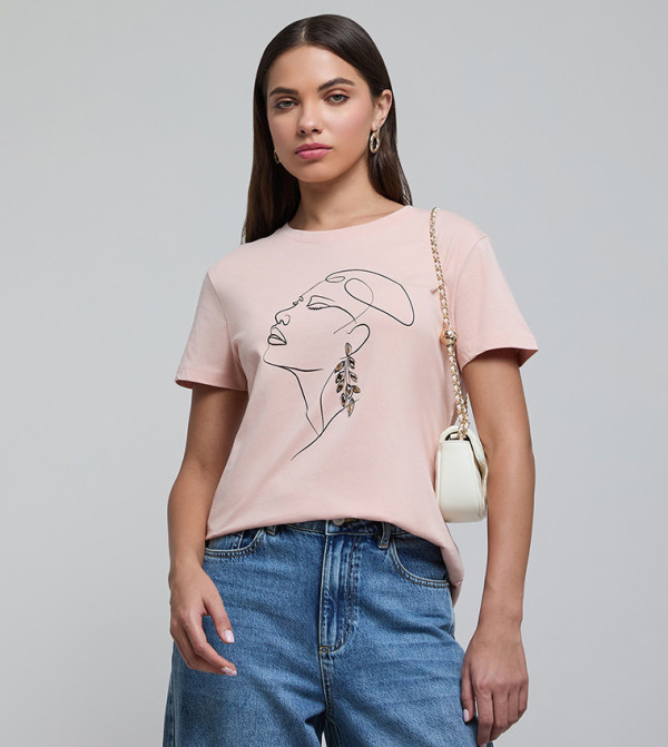Embellished T-Shirt with Crew Neck and Short Sleeves