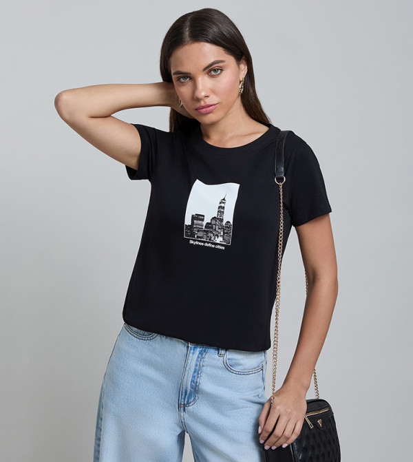 Printed T-Shirt with Crew Neck and Short Sleeves