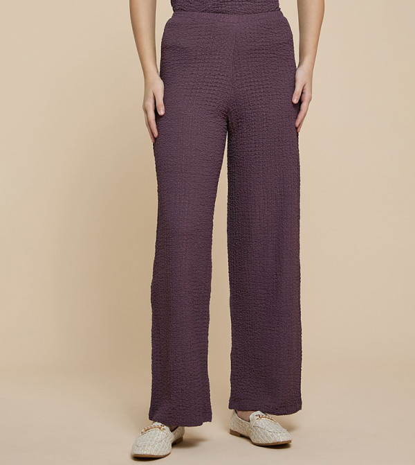 Textured Wide Leg Pants with Elastic Waist