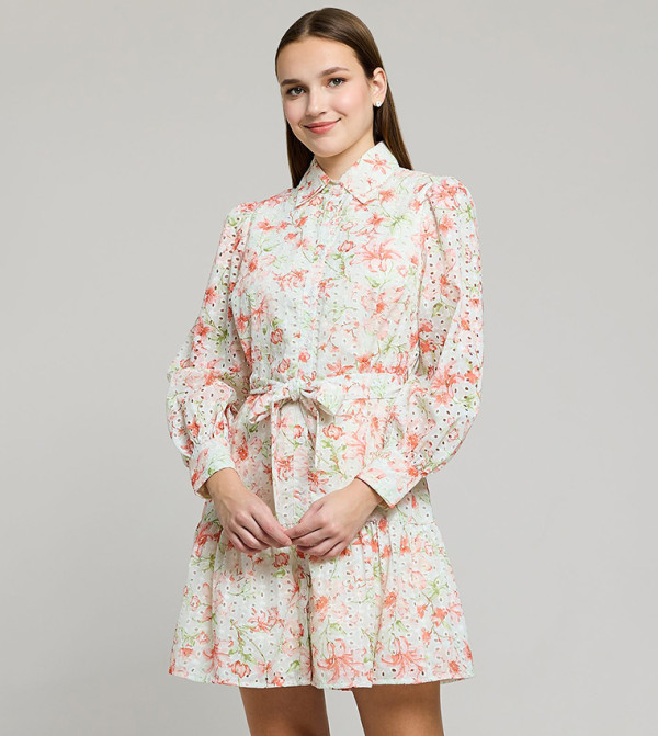 Floral Print Shirt Dress with Long Sleeves