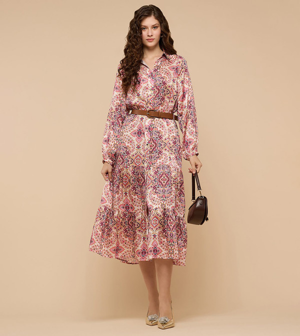 Printed Shirt Dress with Long Sleeves