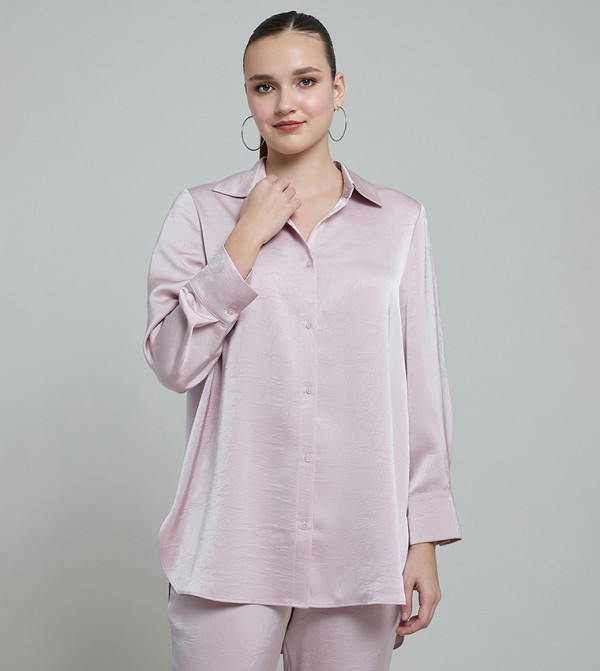 Crinkled Shirt with Classic Collar and Long Sleeves