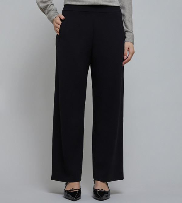 Solid Wide Leg Trousers with Elastic Waist