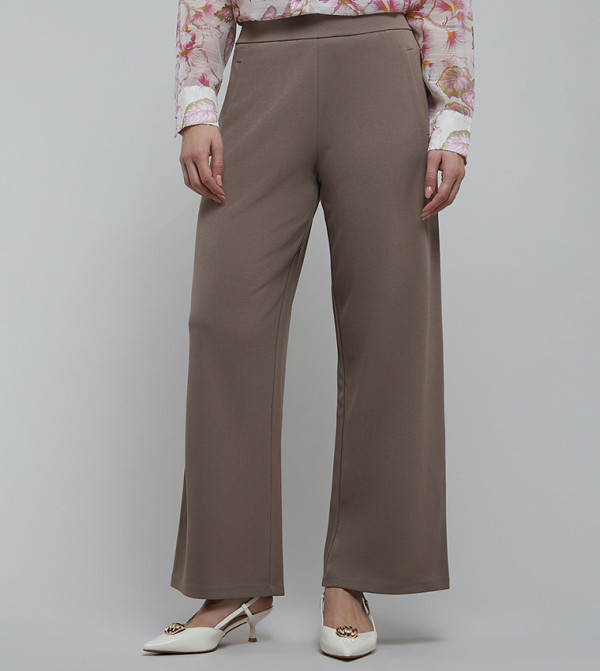 Solid Wide Leg Trousers with Elastic Waist