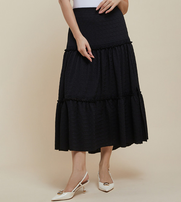Textured Tiered Skirt with Elastic Waist