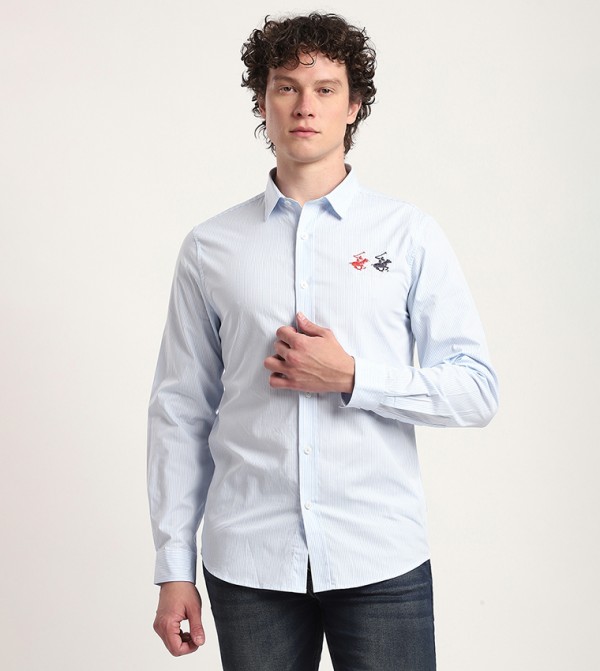 Logo Embroidered Long Sleeves Casual Shirt