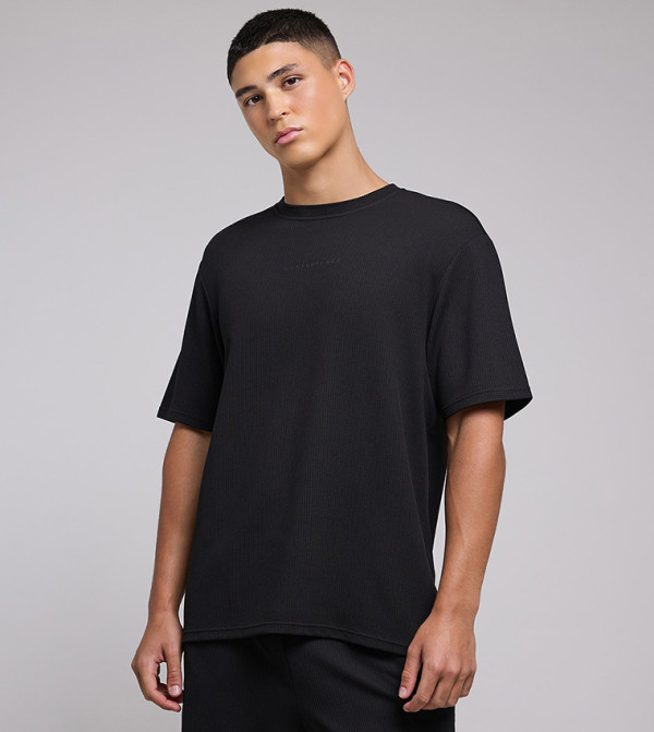 Ribbed T-Shirt with Crew Neck and Short Sleeves