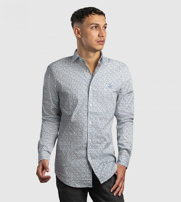 Printed Stretch Poplin Long Sleeves Shirt