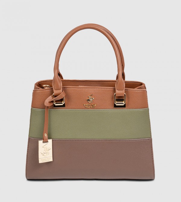 حقيبة ساتشل بألوان متباينة وقفل كبس