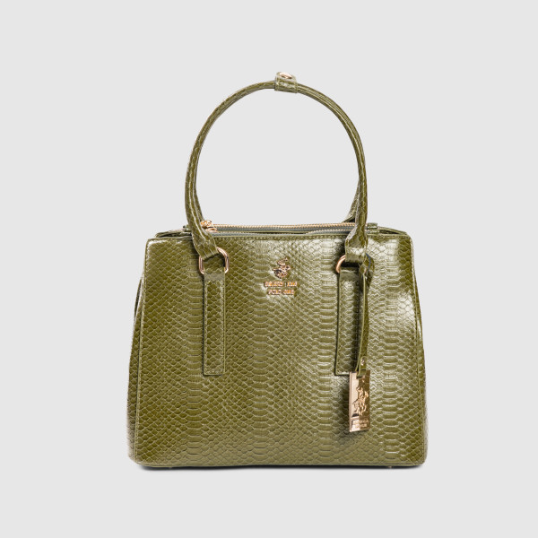 Croc Textured Zippered Satchel Bag