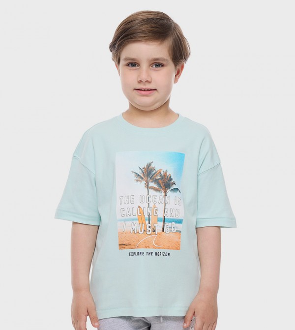 Printed T-Shirt with Crew Neck and Short Sleeves
