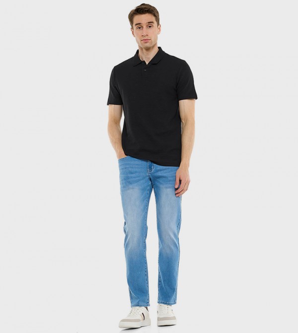 Faded Slim Fit Jeans with Button Closure