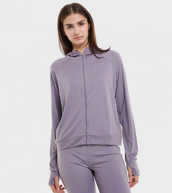 Zippered Hooded Jacket with Thumbhole
