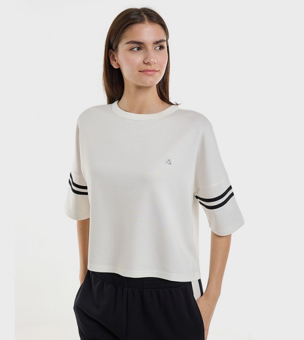 Stripe Detail Active T-Shirt with Crew Neck and Short Sleeves