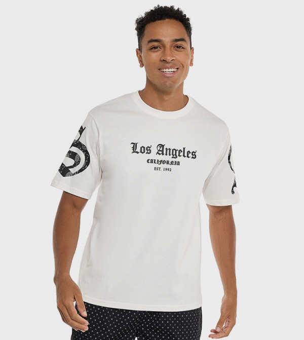 Typography Print T-Shirt with Crew Neck and Short Sleeves