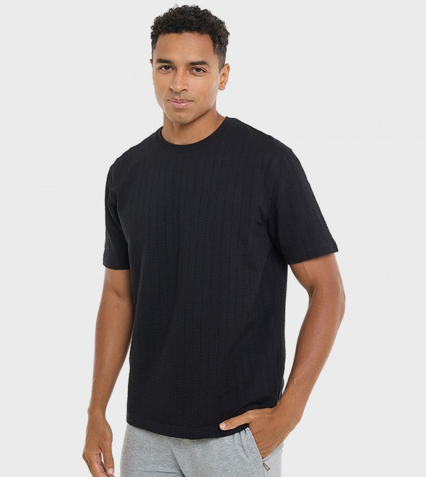 Textured T-Shirt with Crew Neck and Short Sleeves